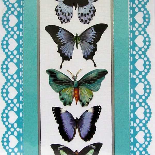 Blue Butterfly Hand Crafted Decoupage Card - Blank (2424)