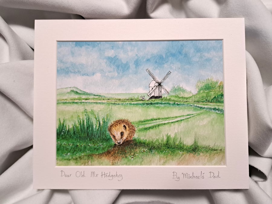 Watercolour print of a Southdowns Sussex Hedgehog