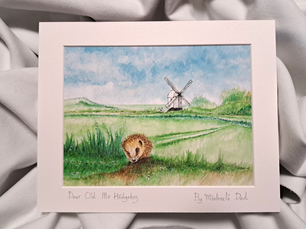 Watercolour print of a Southdowns Sussex Hedgehog