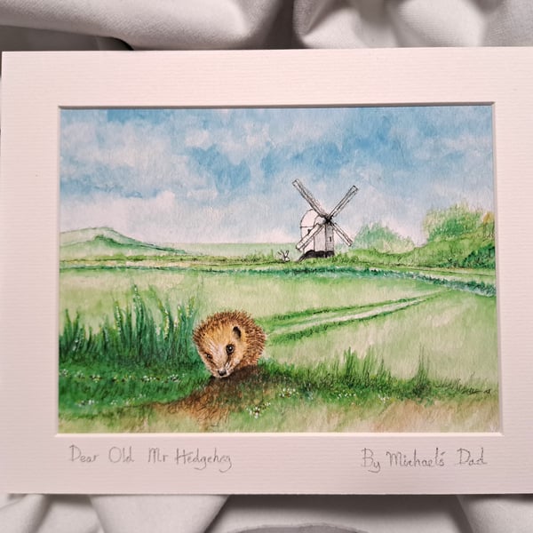 Watercolour print of a Southdowns Sussex Hedgehog