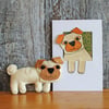 Tiny felt pug and handmade card