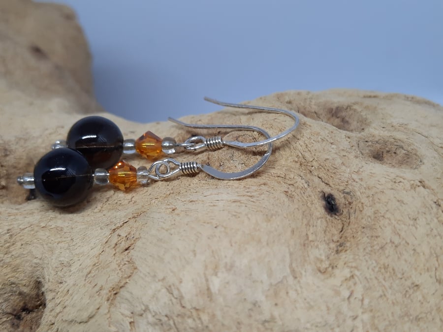 Smokey Quartz & Austrian Crystal Earrings 