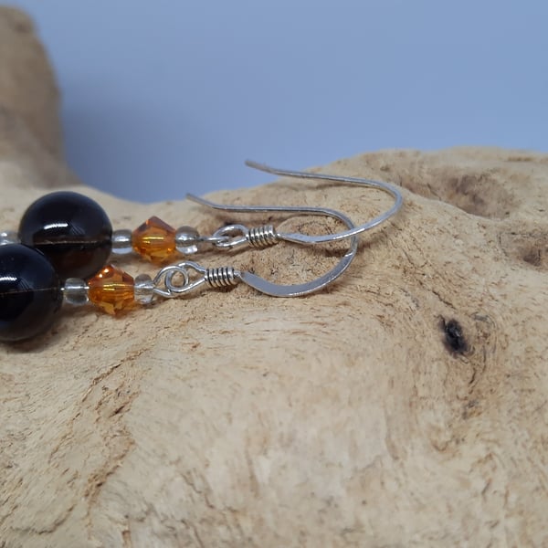 Smokey Quartz & Austrian Crystal Earrings 