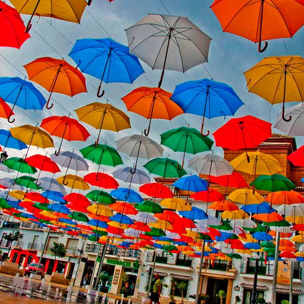 Colourful Umbrellas Torrox Spain Photograph Print