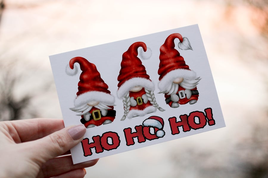 Ho Ho Ho Gnome Christmas Card, Friend Christmas Card, Personalized Card 