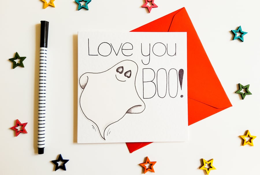 Love You Boo! Spooky Anniversary, Halloween, Birthday Card For Him, Her