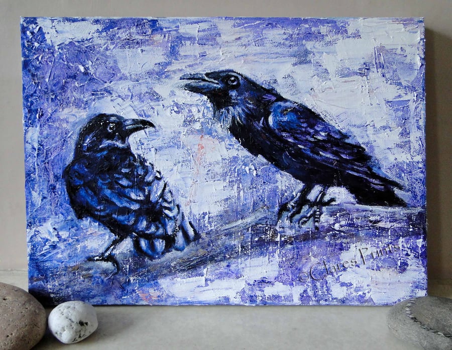 Raven Speak Original Oil Painting on Canvas OOAK Bird Animals