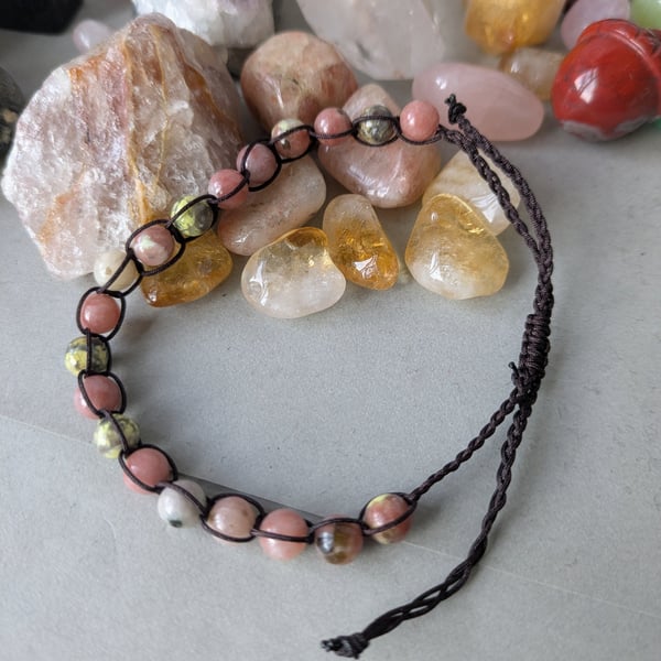 Pink lepidolite adjustable bracelet for anxiety relief