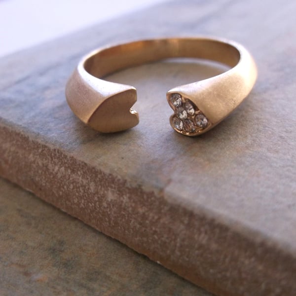 Gold Plate and Crystal Open Heart Ring