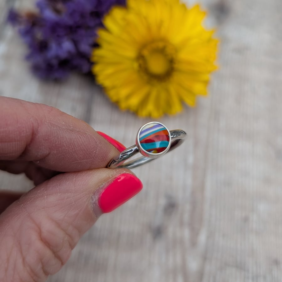 Sterling Silver Sunburst Round Surfite Ring Size O - JBJ4029