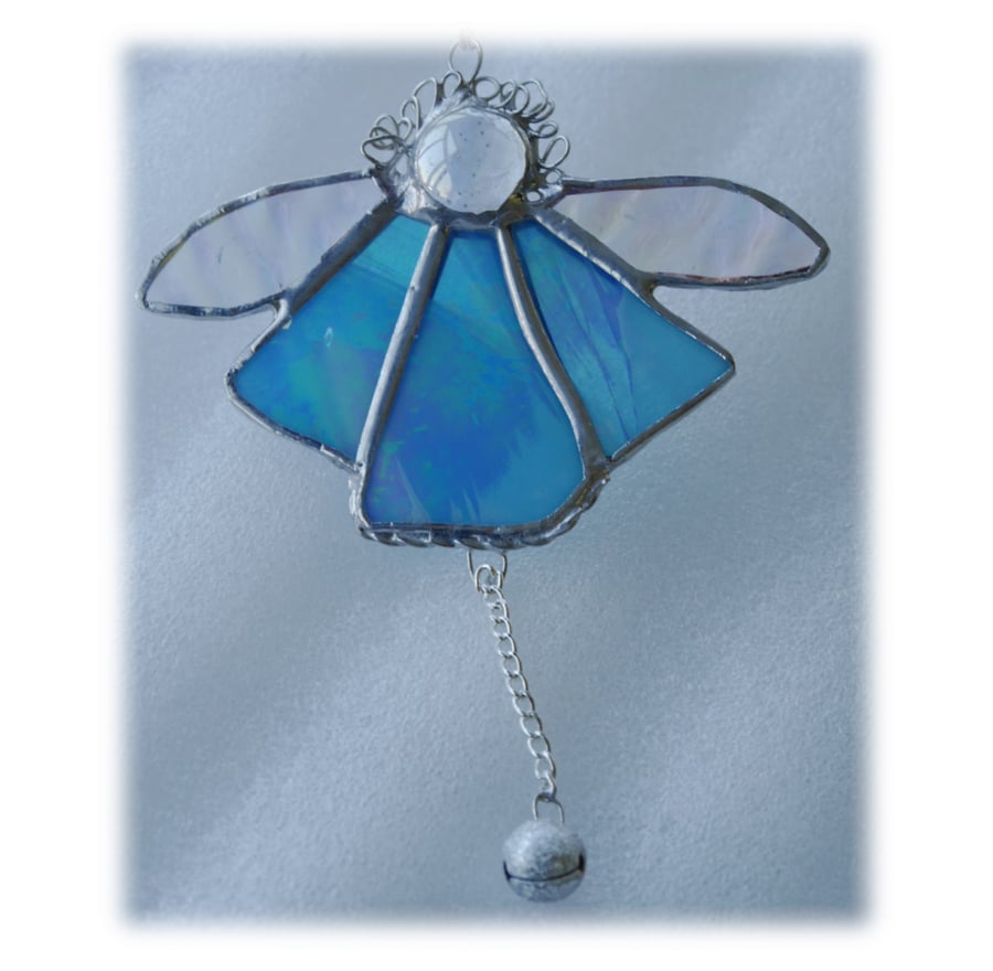 Angel Bell Suncatcher Stained Glass Turquoise 037