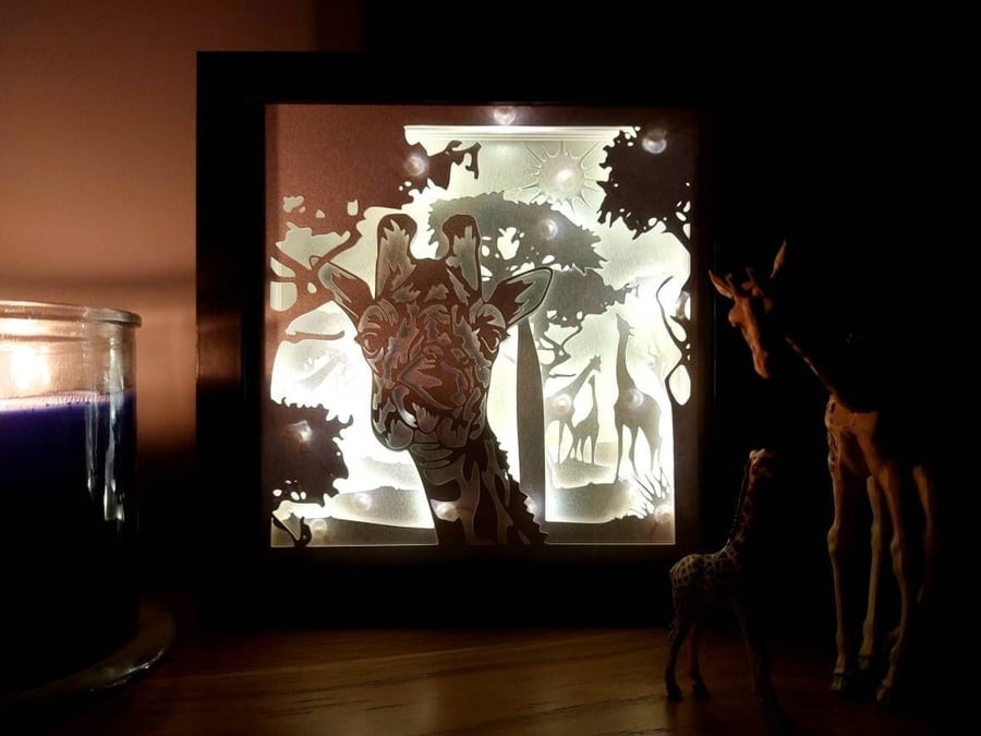 Giraffe Shadow Lightbox - Giraffe Lightbox - 3D Picture - Christmas Gift