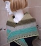 Hand Knitted Small Triangular Shawl In Greens and Blues (A202) - Image 3