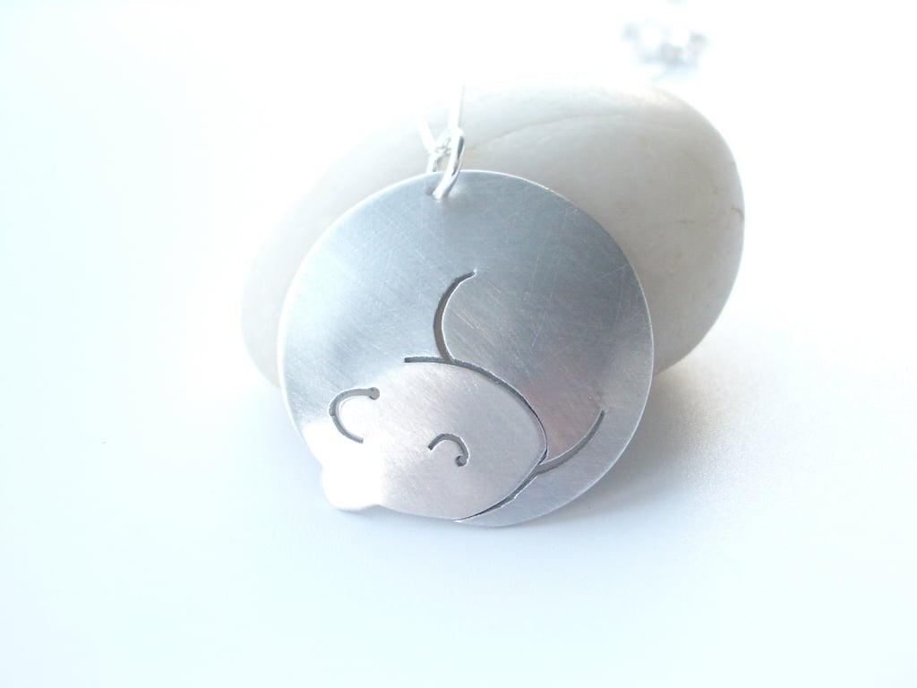 Mouse necklace pendant in brushed aluminium with sterling silver chain