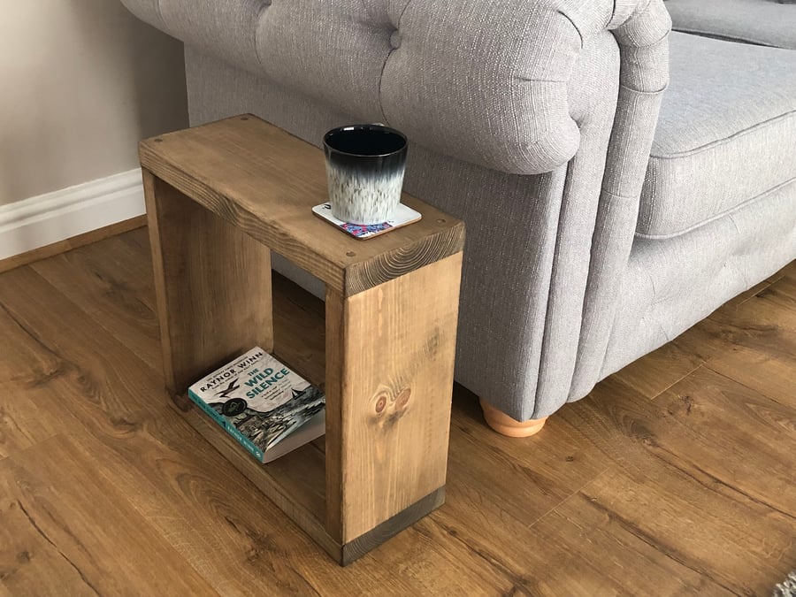 Solid wooden square shaped chunky side table end table