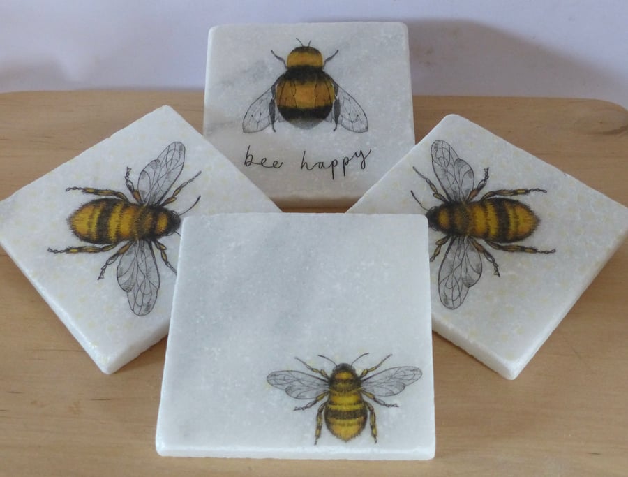 Set of 4 Marble 'Bee' Coasters