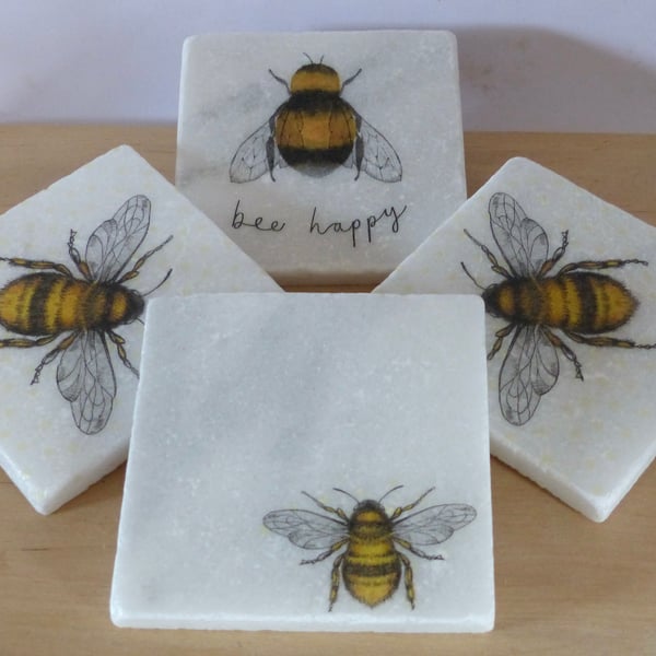 Set of 4 Marble 'Bee' Coasters