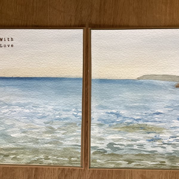 2 x hand painted seascape greetings cards