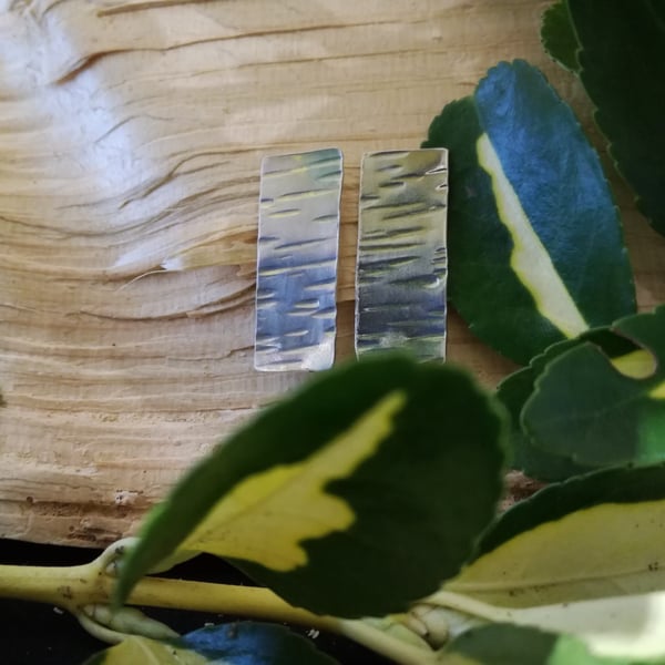 Silver Hammered Earrings with silver posts and scrolls