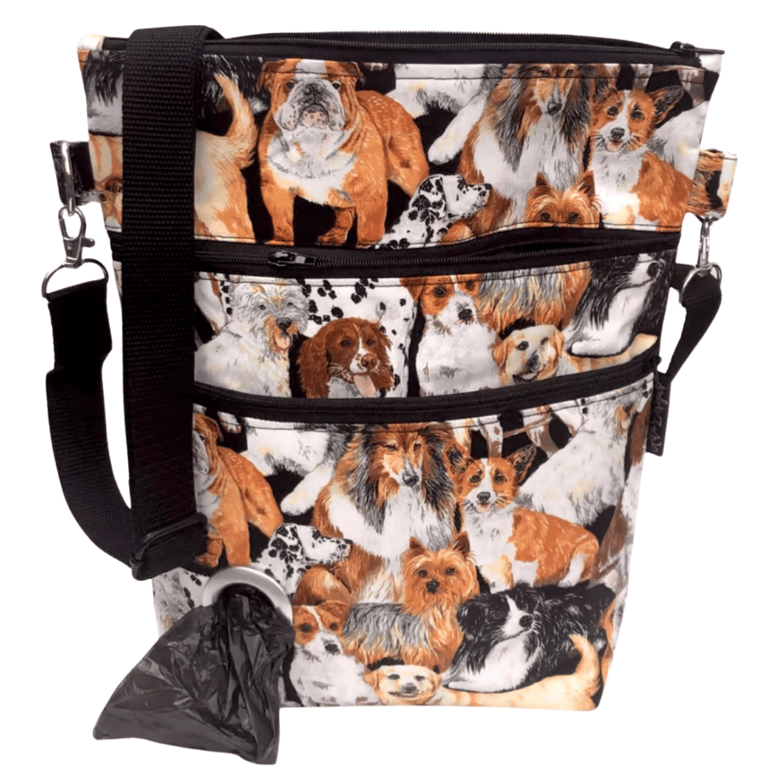Dog walking bag, crossbody bag, mixed breeds 