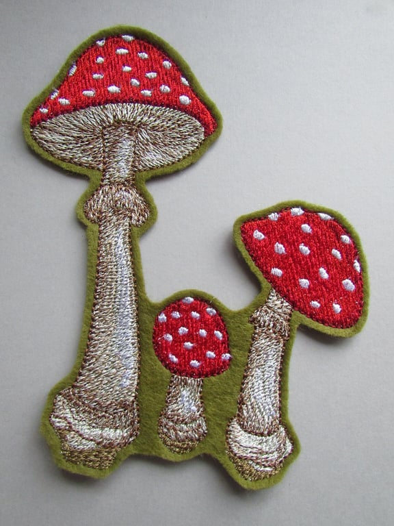 Toadstool Fungi Mushroom Embroidered Sew on Applique Patch