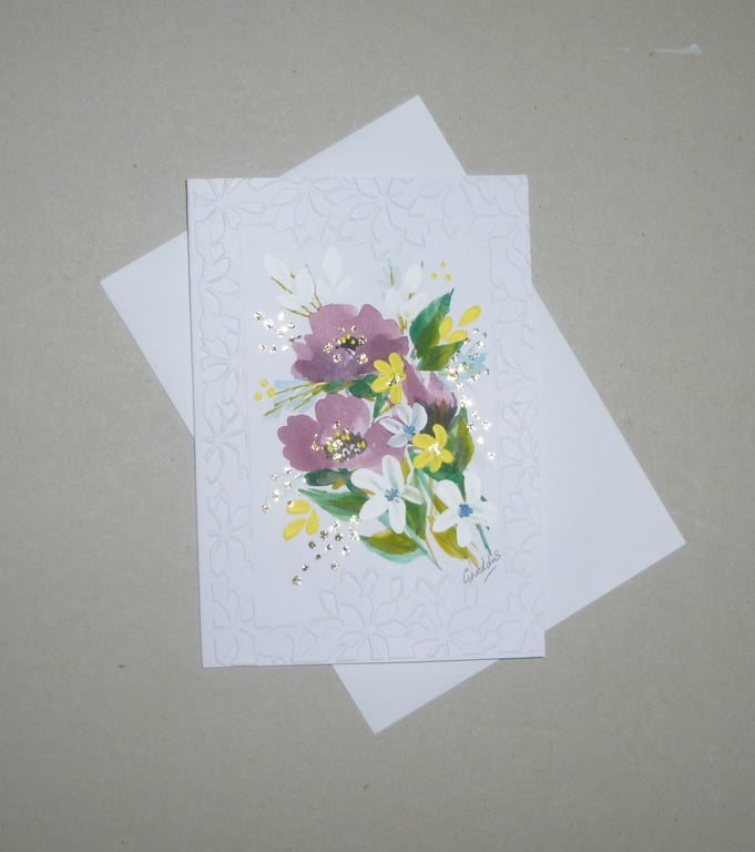 original art hand painted floral blank card  ( ref fa 257 A1 )