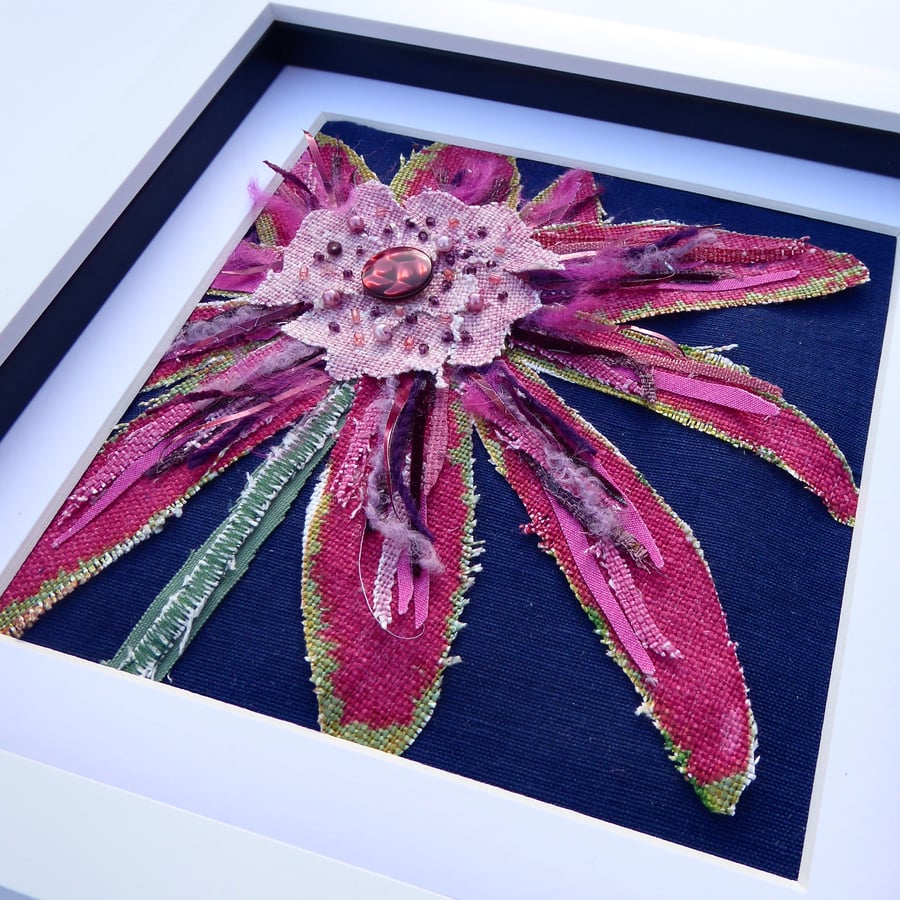 Pink Tropical Flower 3D Framed Collage  8"x8" made with up & recycled materials
