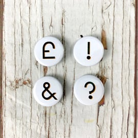 Punctuation badges black & White. Exclamation, Pound, Question Mark, Ampersand