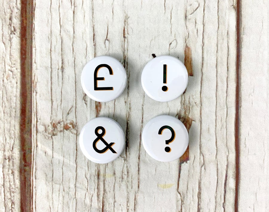 Punctuation badges black & White. Exclamation, Pound, Question Mark, Ampersand