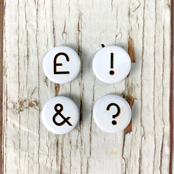 Punctuation badges black & White. Exclamation, Pound, Question Mark, Ampersand