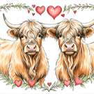  Highland Cows Heart Card A5