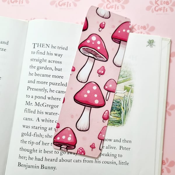 Pink Mushroom Bookmark - Glossy Lamination