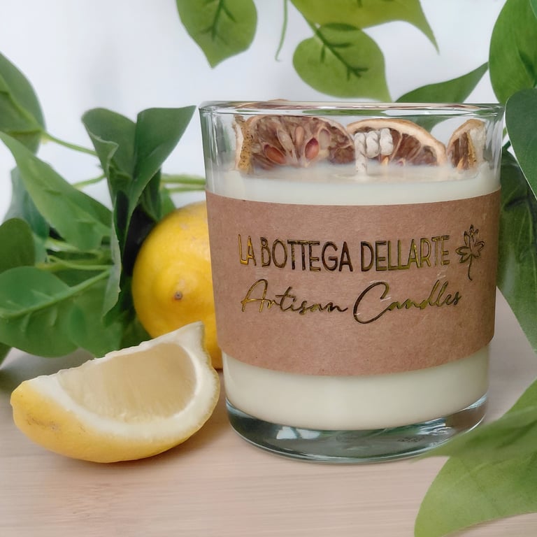Artisan Sparkling Lemon Soy Wax Candle Glass Jar Botanical Gift