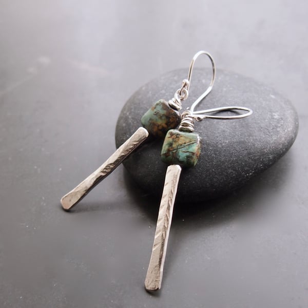Square Turquoise and Sterling Silver Drops