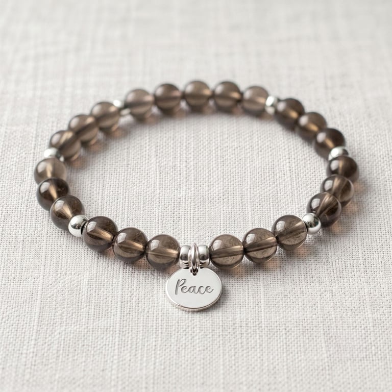 Smoky Quartz Bracelet Personalised with Initial, Natural Healing Crystal Bracele