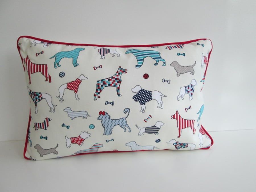 SALE Dogs Cushion Cover with red piping 