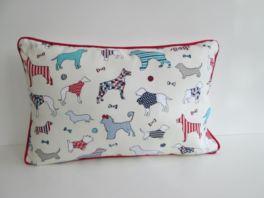 SALE Dogs Cushion Cover with red piping 