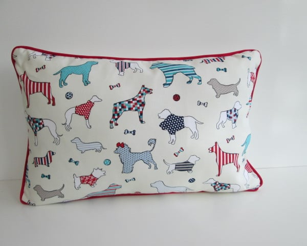 SALE Dogs Cushion Cover with red piping 