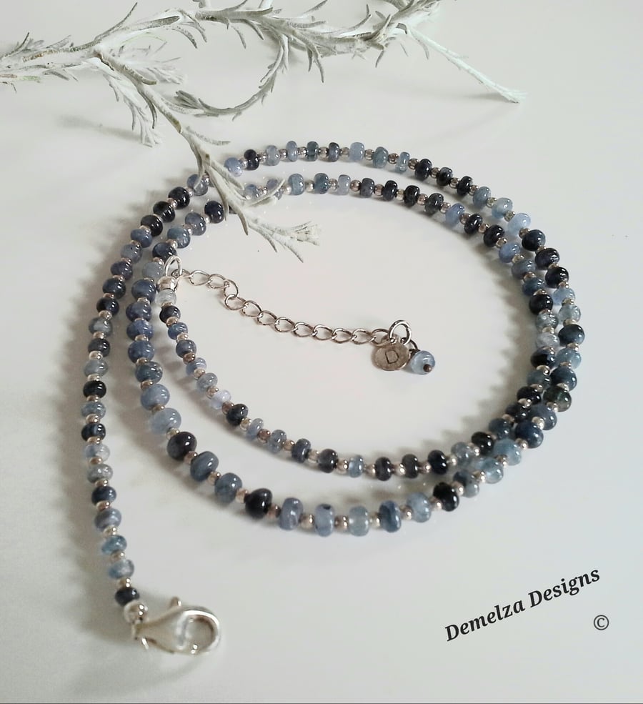 Rare Shades Burmese Blue Sapphire Sterling Silver Necklace