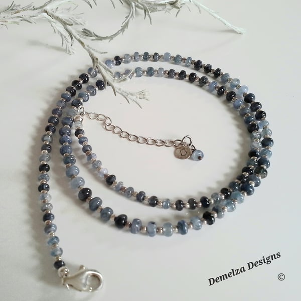 Rare Shades Burmese Blue Sapphire Sterling Silver Necklace