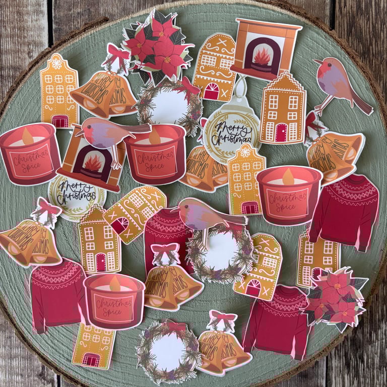Christmas Stickers: Hand-Drawn Cosy Scrapbooking Stickers