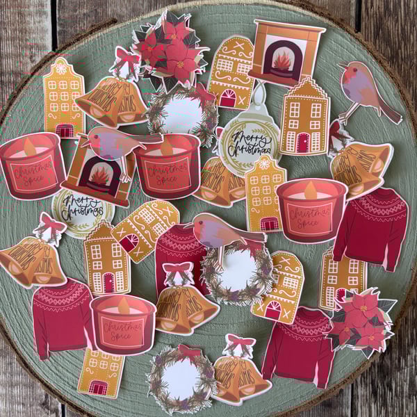 Christmas Stickers: Hand-Drawn Cosy Scrapbooking Stickers