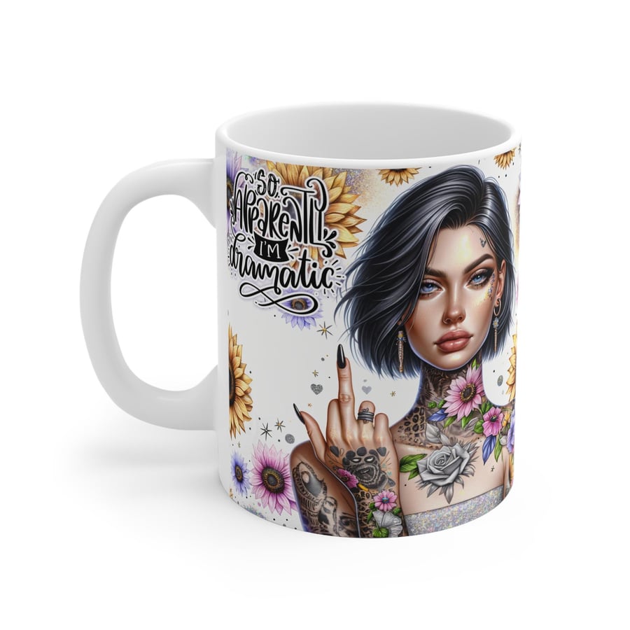 Dramatic Floral Art Mug - 11oz White Coffee Cup for Bold Individuals