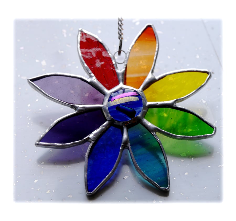 Rainbow Daisy Suncatcher Stained Glass Flower Dichroic 028