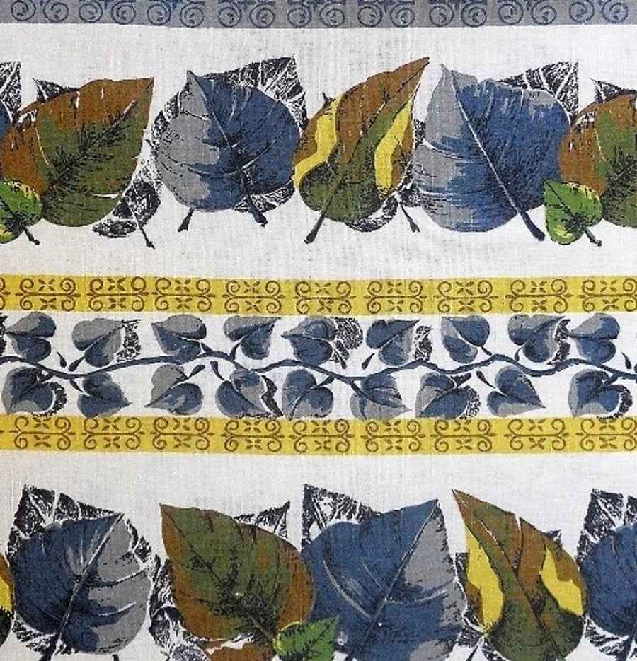 50s Leaf and Stripe Blue Green Yellow Vintage Fabric Lampshade option 