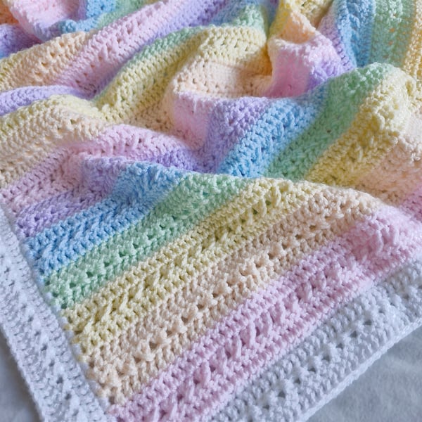 Crochet Rainbow Baby Blanket – Handmade Moses Basket Gift