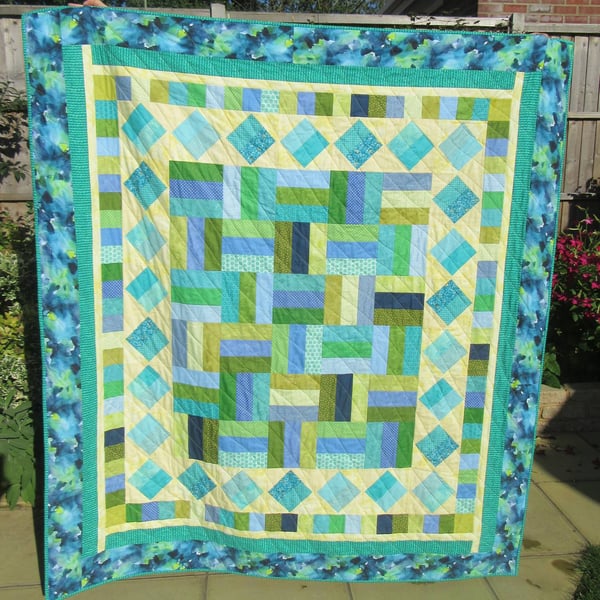 Colours of the Sea Patchwork Quilted Throw - Folksy