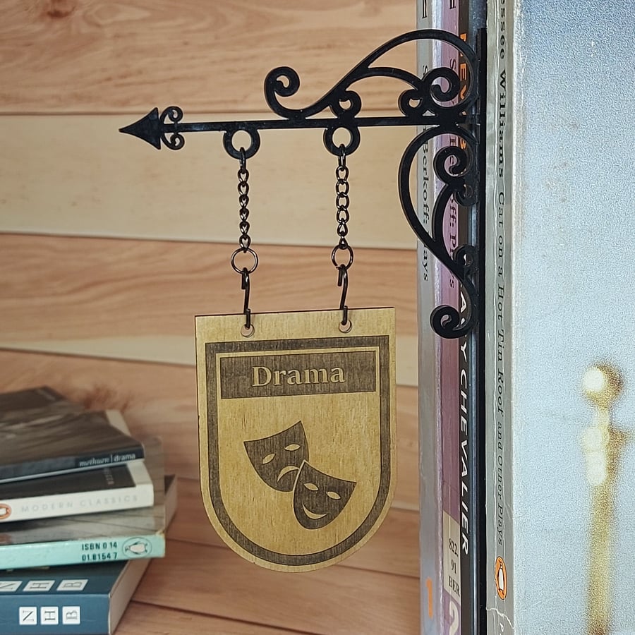 Drama Genre Divider Bookshelf Decor  Solid Walnut Library Sign