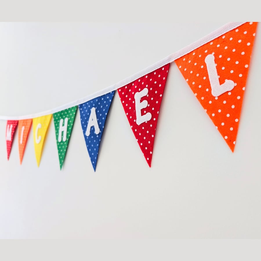 Personalised Rainbow Polka Dot Bunting Handmade from Felt