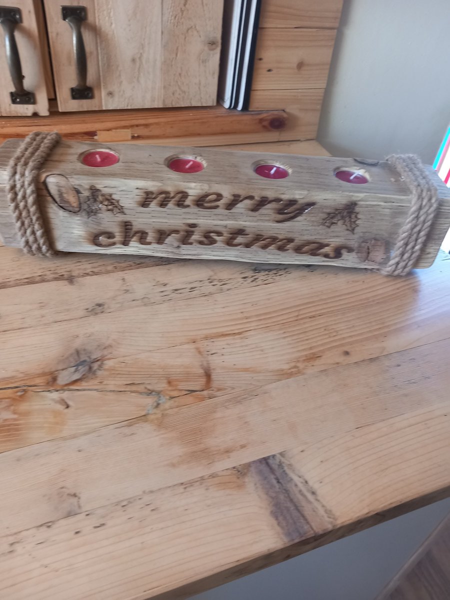 rustic wooden Tea Light Christmas centrepiece